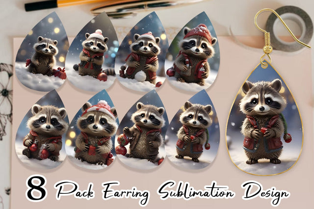 Earring Teardrop Raccoon Christmas Sublimation artnoy 