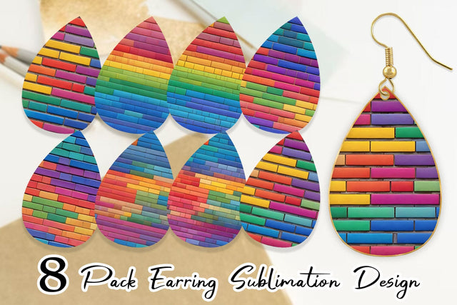 Earring Teardrop Rainbow Brick Texture Sublimation artnoy 