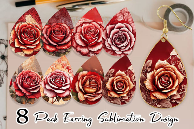 Earring Teardrop Red Rose Flower Sublimation artnoy 