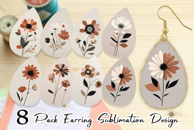 Earring Teardrop Rose Flowers Boho Art Sublimation artnoy 