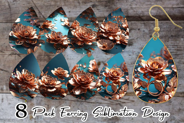 Earring Teardrop Rose Gold Flowers Sublimation artnoy 