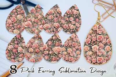 Earring Teardrop Rose Watercolor Texture Sublimation artnoy 