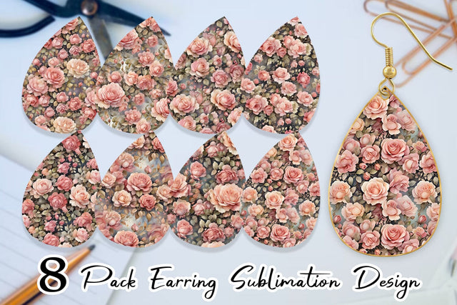 Earring Teardrop Rose Watercolor Texture Sublimation artnoy 