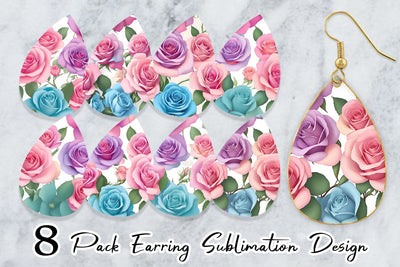 Earring Teardrop Roses Flowers Pattern Sublimation artnoy 