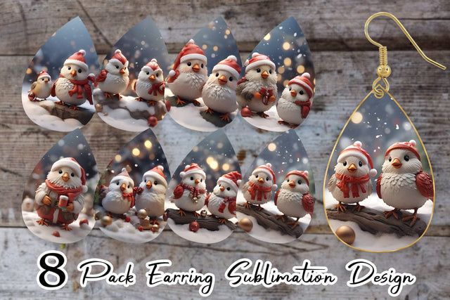 Earring Teardrop Santa Birds Christmas Sublimation artnoy 
