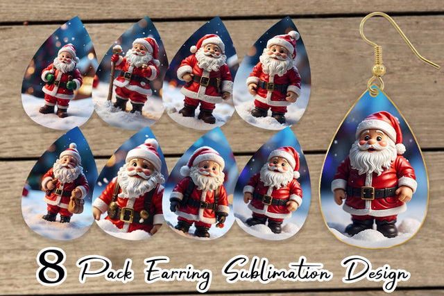 Earring Teardrop Santa Claus Christmas Sublimation artnoy 
