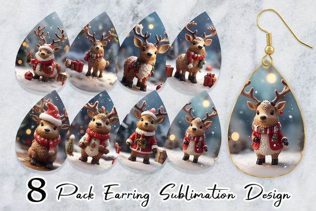 Earring Teardrop Santa Elk Christmas Sublimation artnoy 