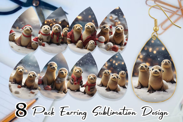 Earring Teardrop Sea Lion Christmas Sublimation artnoy 