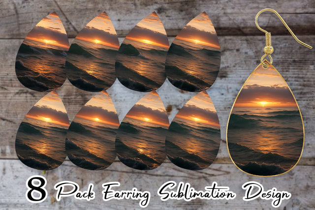 Earring Teardrop Sea Sunset Landscape Sublimation artnoy 