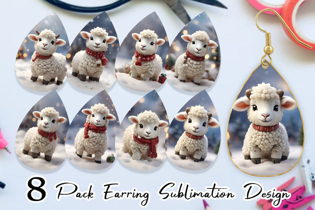 Earring Teardrop Sheep Christmas Sublimation artnoy 