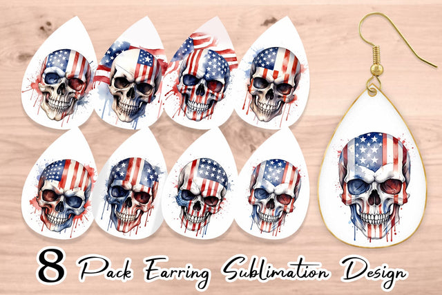 Earring Teardrop Skull 4th of July Sublimation artnoy 