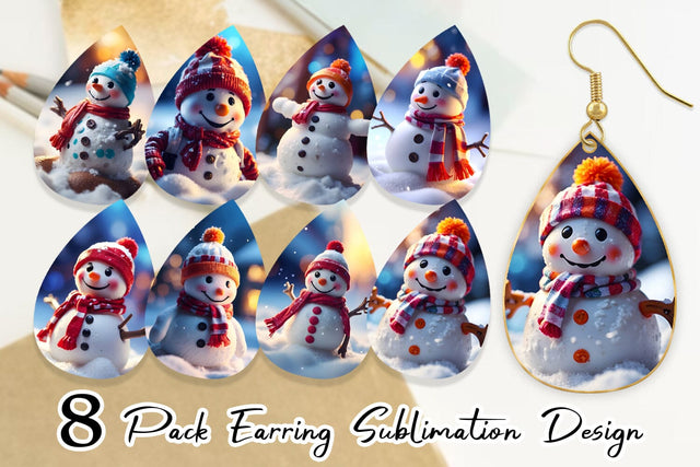 Earring Teardrop Snowman Christmas Sublimation artnoy 