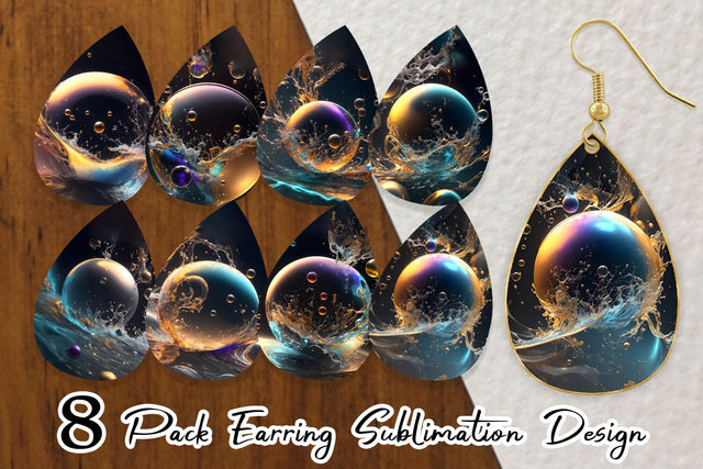 Earring Teardrop Splashing Bubbles Sublimation artnoy 