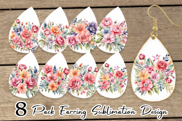 Earring Teardrop Spring Flowers Bouquet Sublimation artnoy 