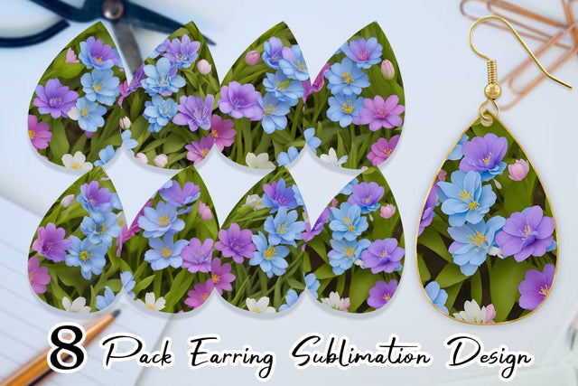 Earring Teardrop Spring flowers Pattern Sublimation artnoy 