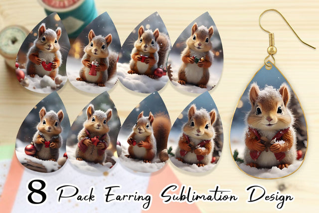 Earring Teardrop Squirrel Christmas Sublimation artnoy 