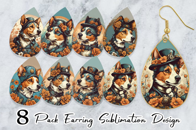 Earring Teardrop Steampunk Dog Sublimation artnoy 