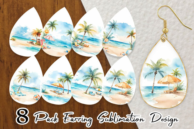 Earring Teardrop Summer Beach Vacation Sublimation artnoy 
