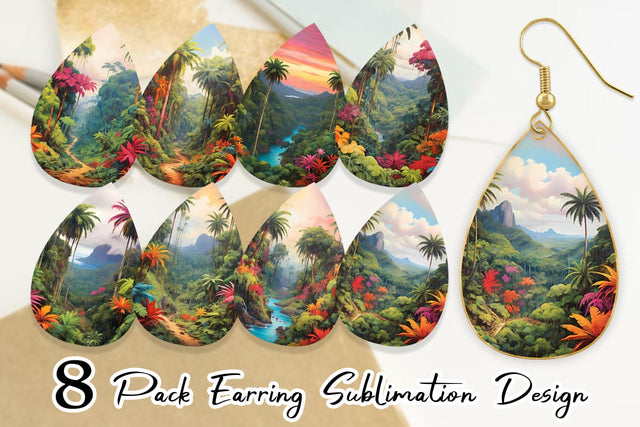 Earring Teardrop Summer Jungle Sublimation artnoy 