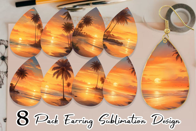 Earring Teardrop Summer Sunset Sublimation artnoy 