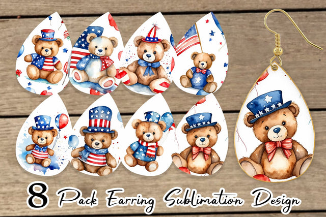 Earring Teardrop Teddy Bear 4th of July Sublimation artnoy 
