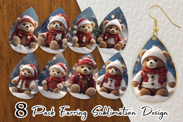 Earring Teardrop Tedy Bear Christmas Sublimation artnoy 