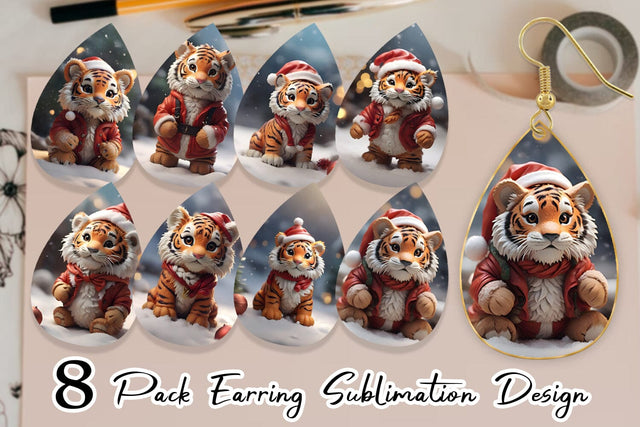Earring Teardrop Tiger Christmas Sublimation artnoy 