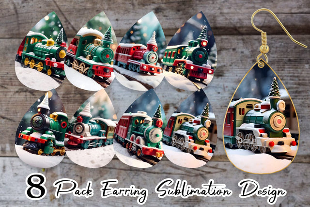 Earring Teardrop Train Christmas Sublimation artnoy 