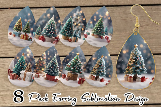 Earring Teardrop Tree Christmas Sublimation artnoy 