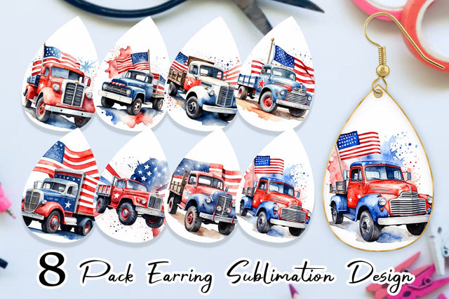 Earring Teardrop Truck 4th of July Sublimation artnoy 