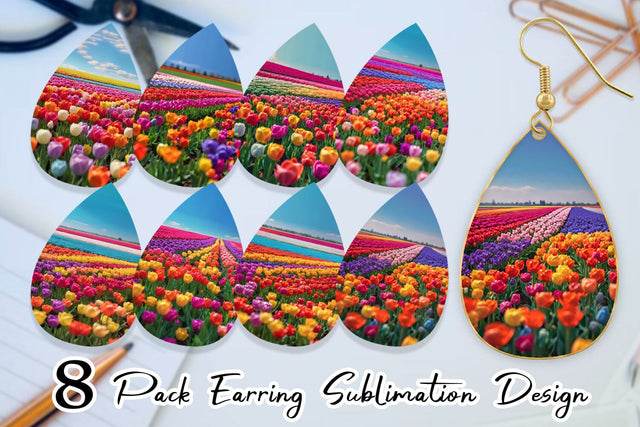 Earring Teardrop Tulip Flower Fields Sublimation artnoy 