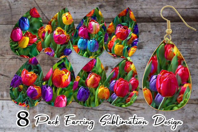 Earring Teardrop Tulip Flower Pattern Sublimation artnoy 