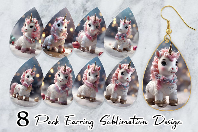 Earring Teardrop Unicorn Christmas Sublimation artnoy 