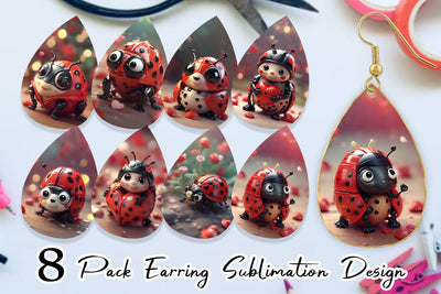 Earring Teardrop Valentine Animal Ladybug Sublimation artnoy 