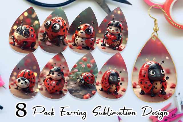 Earring Teardrop Valentine Animal Ladybug Sublimation artnoy 