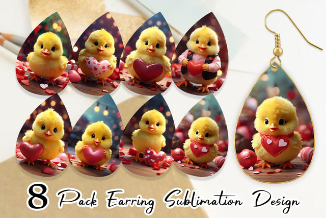 Earring Teardrop Valentine Baby Chicken Sublimation artnoy 