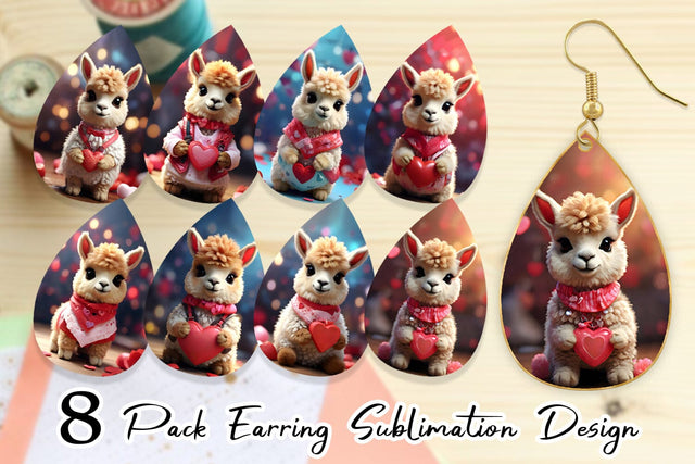 Earring Teardrop Valentine Baby Llama Sublimation artnoy 
