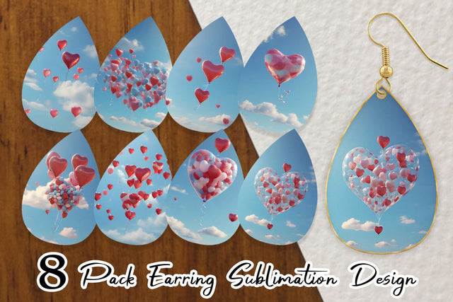 Earring Teardrop Valentine Balloon Sublimation artnoy 