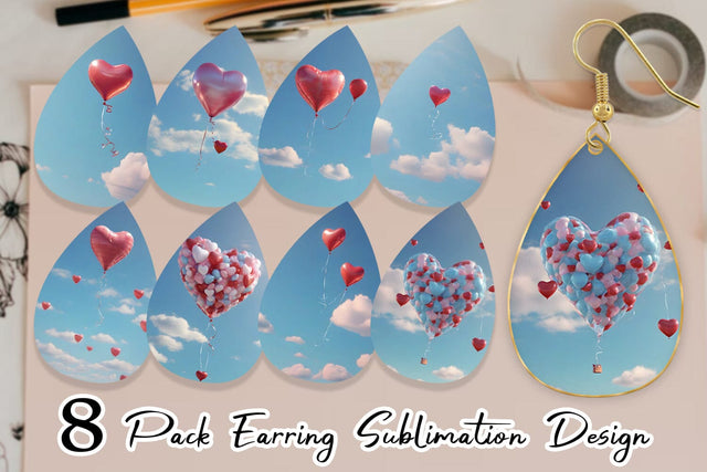 Earring Teardrop Valentine Balloon Sublimation artnoy 