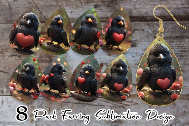 Earring Teardrop Valentine Bird Crow Sublimation artnoy 