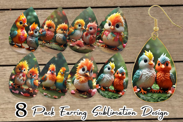 Earring Teardrop Valentine Bird Paradise Sublimation artnoy 