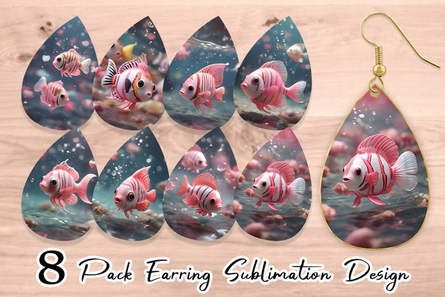 Earring Teardrop Valentine Butterflyfish Sublimation artnoy 