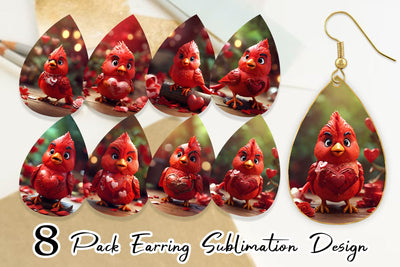 Earring Teardrop Valentine Cardinal Bird Sublimation artnoy 