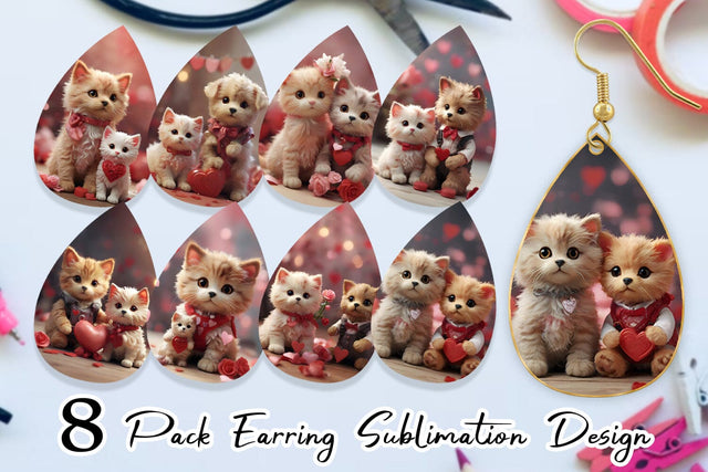 Earring Teardrop Valentine Cat Sublimation artnoy 