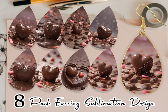 Earring Teardrop Valentine Chocolate Heart Sublimation artnoy 