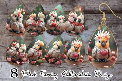Earring Teardrop Valentine Cockatoo Bird Sublimation artnoy 