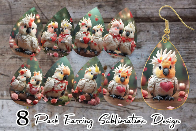 Earring Teardrop Valentine Cockatoo Bird Sublimation artnoy 