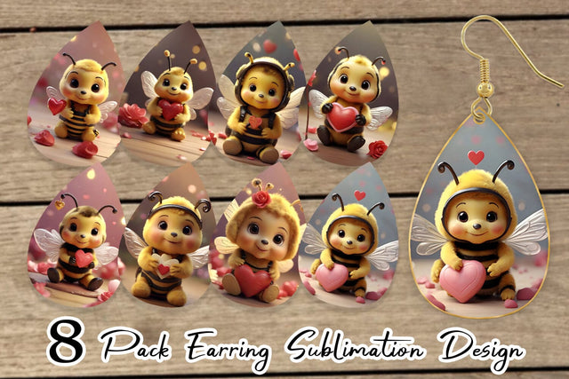 Earring Teardrop Valentine Cute Bee Sublimation artnoy 
