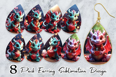 Earring Teardrop Valentine Cute Dragon Sublimation artnoy 