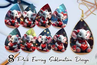Earring Teardrop Valentine Cute Elephant Sublimation artnoy 